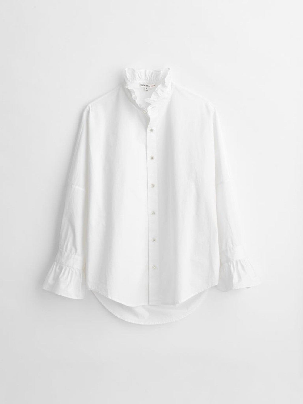 Alex Mill Easy Ruffle Wash and Go Collared Shirt in White Poplin - Picture 2 of 6